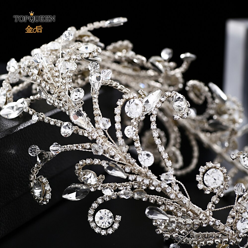 TOPQUEEN HP250 włosy ślubne korona ślubne akcesoria robić włosów kryształ górski pałąk luksusowe drzazga kryształbyć winnym ślubne diadem dla panny młodej