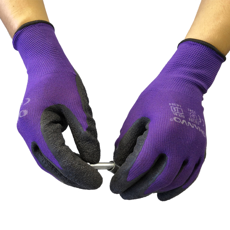 5 Pairs Non-slip Thicken Latex Coating Safety Work Gloves Palm Coated Gloves Mechanic Working Gloves For Garden Work: Purple / L
