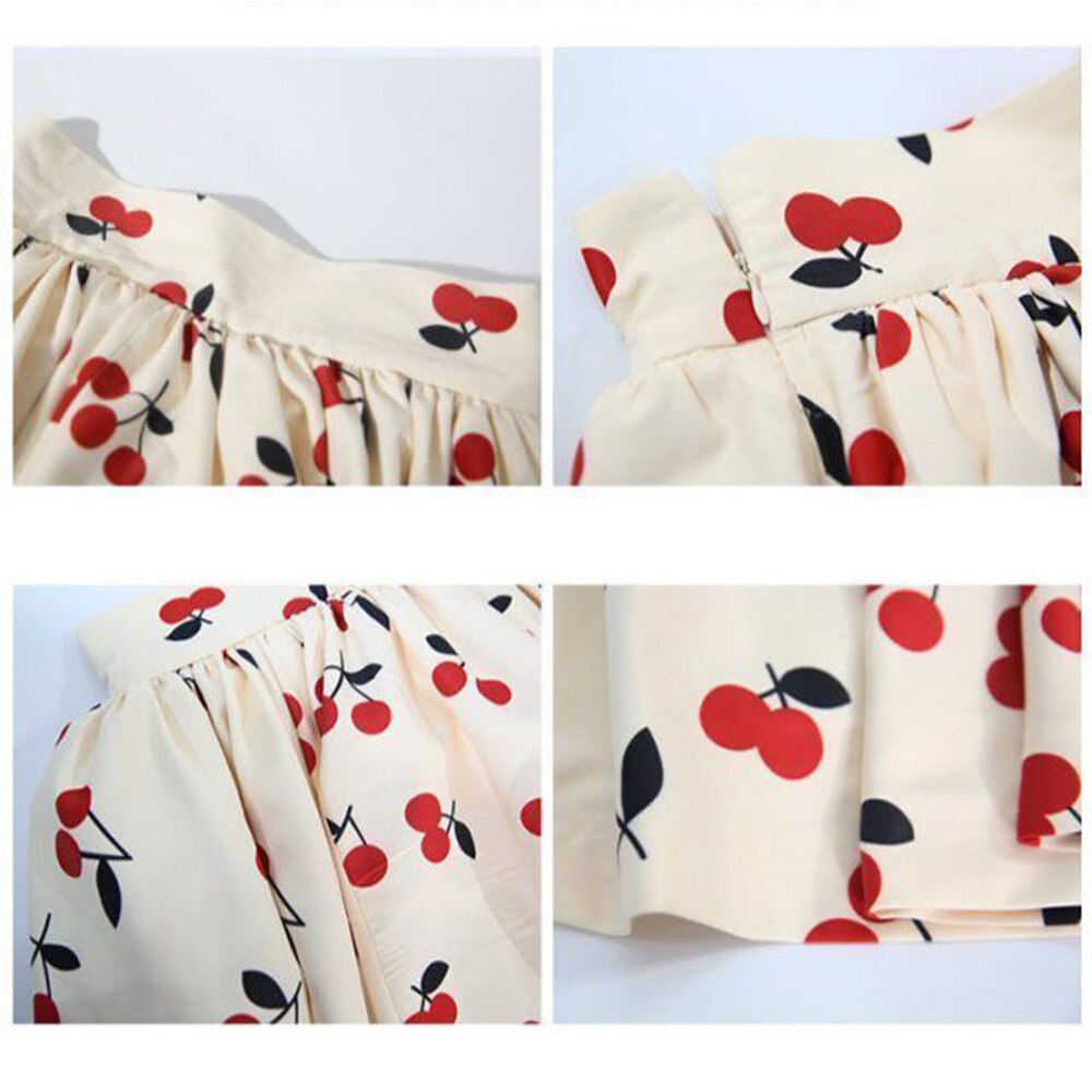 Kerst Zoete 2 Stuks Set Rode Gebreide V-hals Lange Mouwen Slits Trui Vest + Cherry Print Abrikoos Geplooide Maxi Rok vrouwen Pak