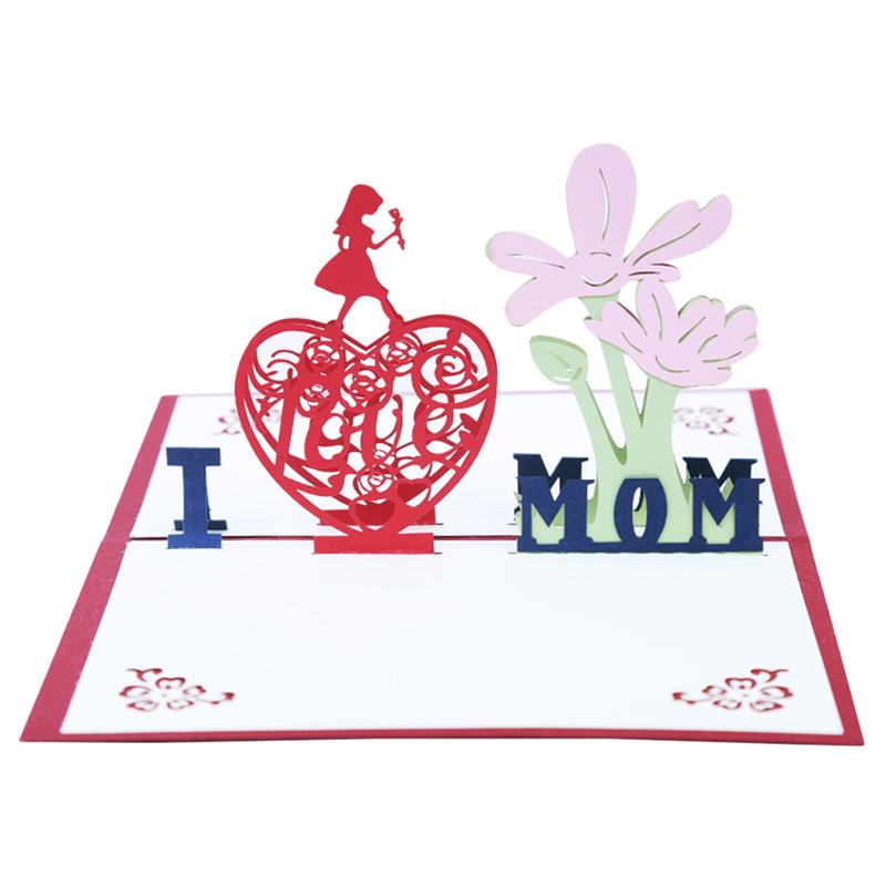 3D Pop Up Wenskaarten I Love Mom Handgemaakte Wens Kaart Hollow Papercraft Voor Mother 'S Day Creatieve Papier Carving 3D kaart (Rood)