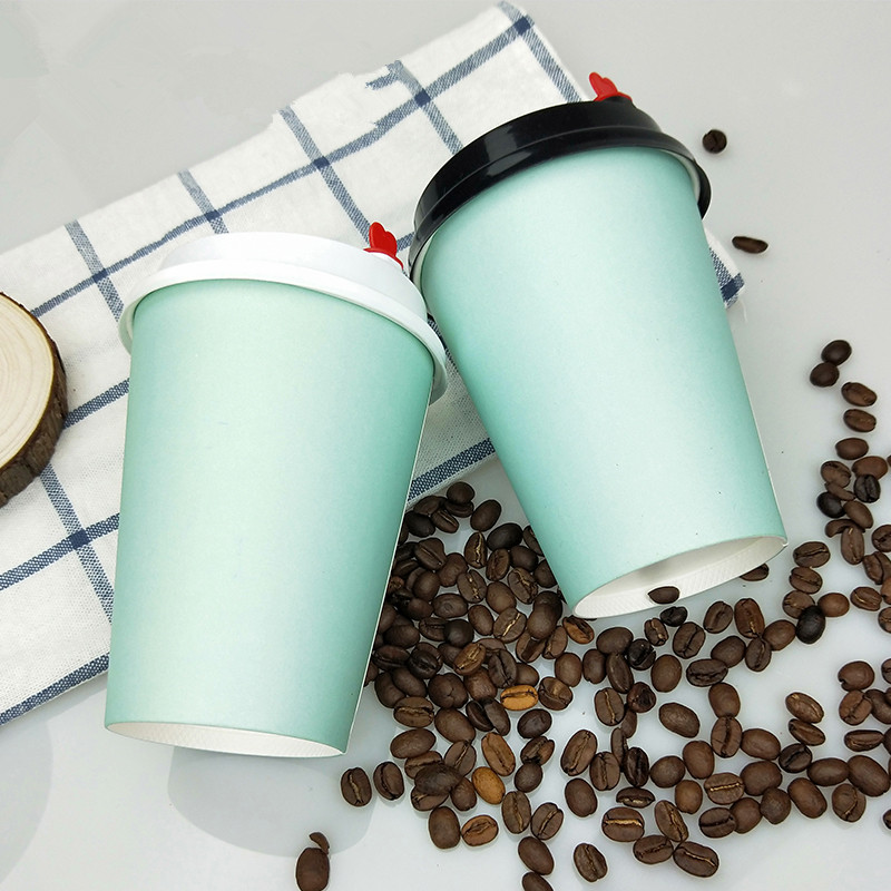 50pcs Blue thick paper cup disposable coffee cup milk tea drink beverage takeaway packaging cups with lids disposable cup