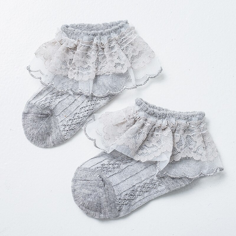 Meias infantis de princesa para bebês, meias com renda de malha, recém-nascidos, meias para meninas, verão 2020 0-3 anos: Gray / 0-1 Years Old