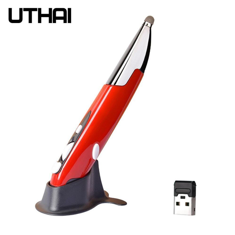 Uthai DB32 Usb Capacitieve Pen _ 2.4G Draadloze Muis Pen Persoonlijkheid Creatieve Verticale Pen Vorm Computer Stylus Batterij Muis: red