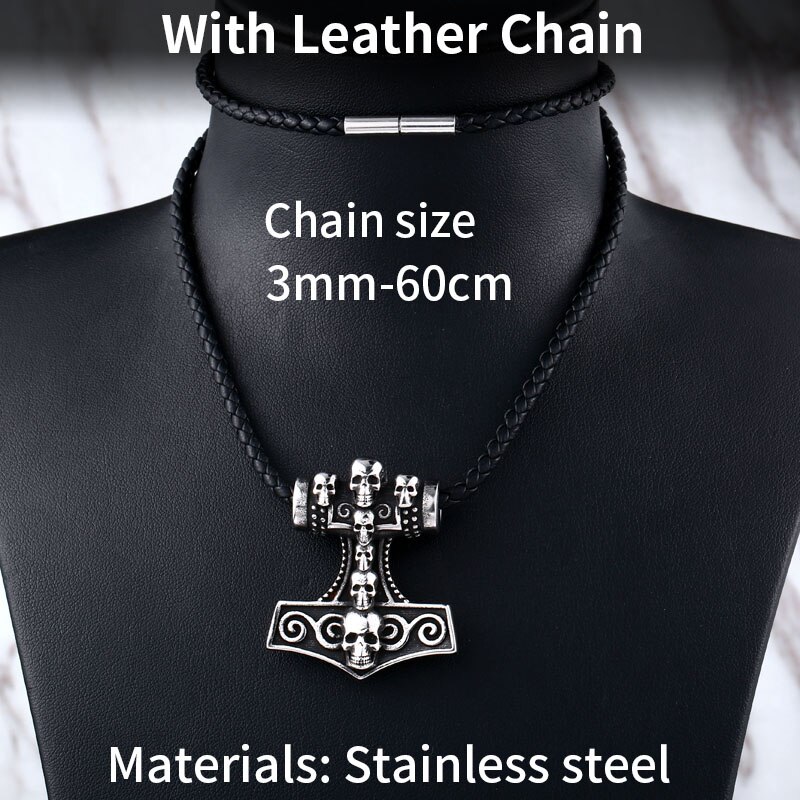 Beier 316l rostfri viking norrländska odin thors mjolnir hammare män skandinaviskt halsband hänge dödskalle smycken  lp390: Imiterad rodiumpläterad