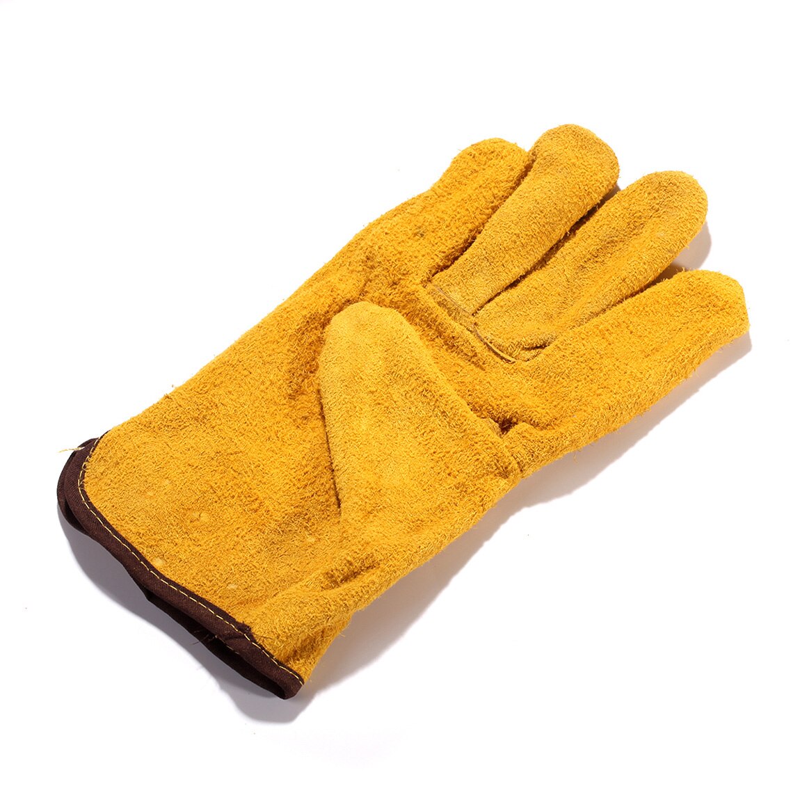 Pair Yellow Short Gloves Leather Hand Glove for Welding Smelting Work Protection