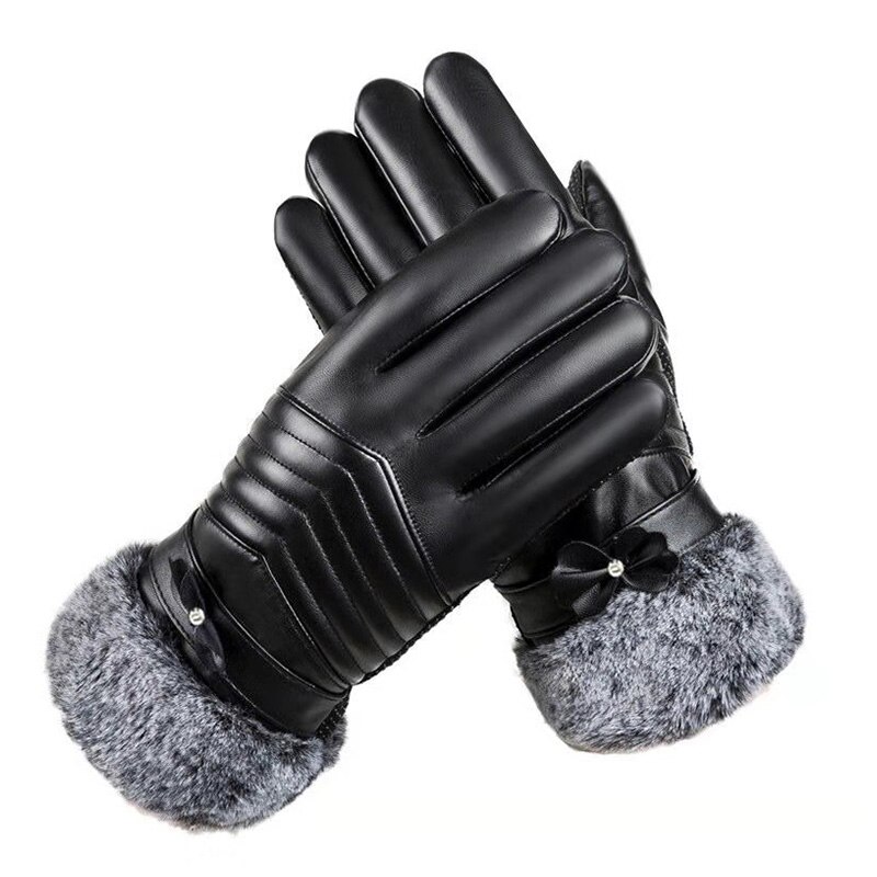 Winter Men Warm Hand Gloves Waterproof Faux Leather Touch Screen Mittens Black Driving Ski Gloves