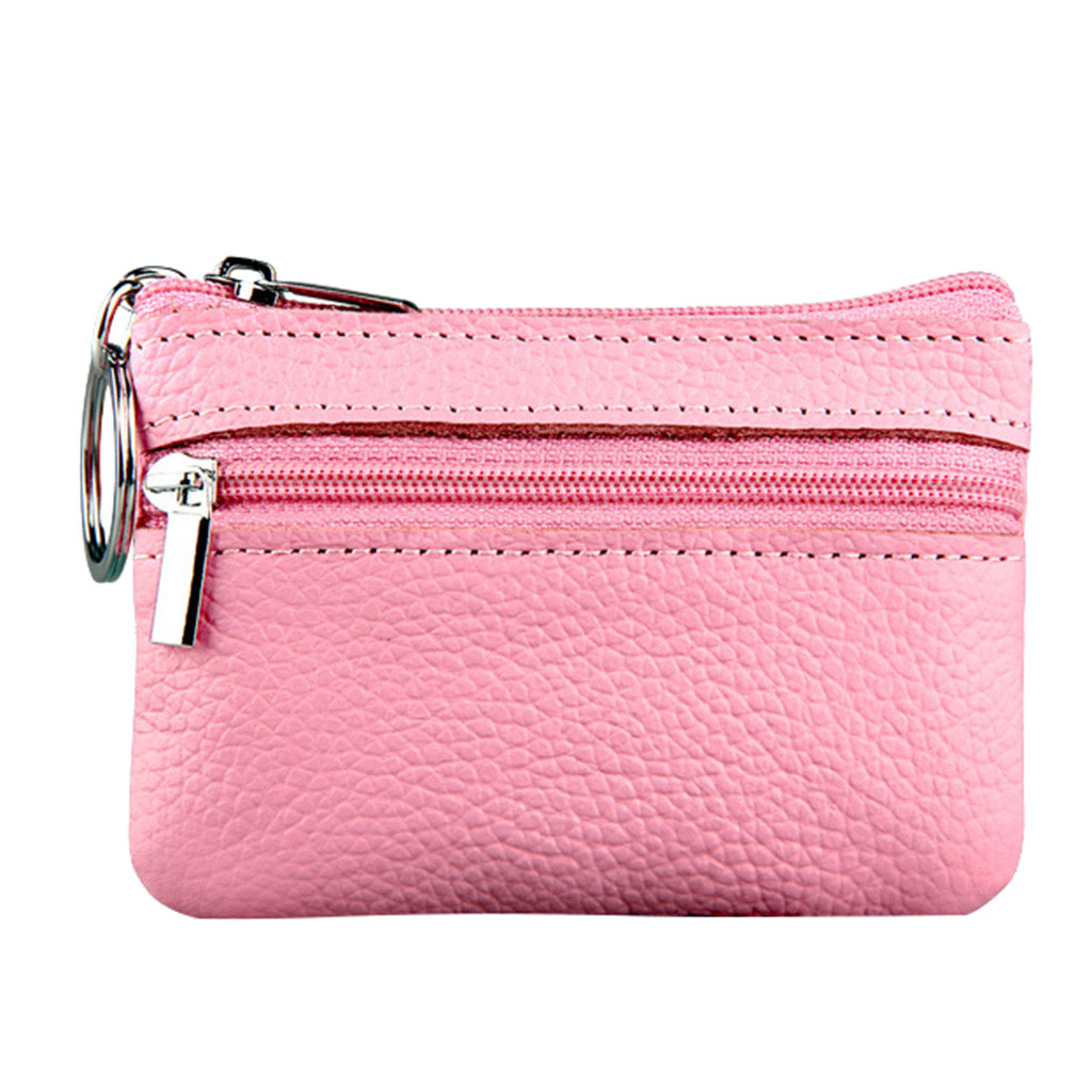 Di Cuoio delle donne Della Borsa Della Moneta Della Chiusura Lampo Sveglio del Supporto di Carta di Credito Portafoglio Piccola Femmina Borse Auricolare di Immagazzinaggio Del Sacchetto Mini Bag: Pink