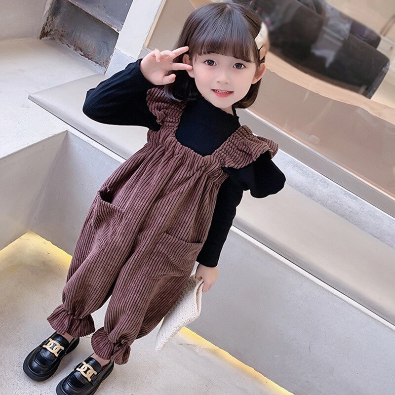 Conjunto de 2 piezas de blusa de lana para niña, ropa o pantalones para niña, camiseta y pantalones de pana, Otoño e Invierno: K / 5-6Years