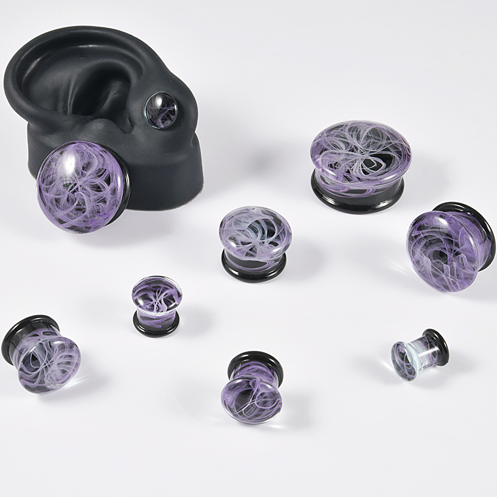 2Pcs Solid Glass Jellyfish Swirl Clear Oil Painting Vortex Ear Plugs Ear Tunnels Gauges Lobe Piercing Jewelry Women Men