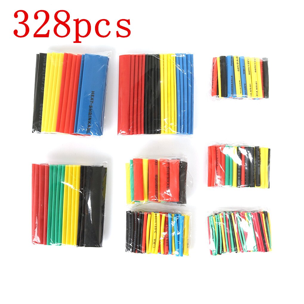 100/127/140/164/328/530 stk diverse polyolefin varmekrympeslanger kabelhylstre wrap wire sæt blandet farve / sort: 328 stk