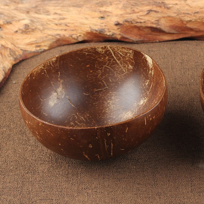 Juego de cuencos de coco Natural, cuchara para fruta, ensalada, fideo, tazón de arroz, Artesanías hechas a mano de madera, vajilla de estilo japonés para restaurante