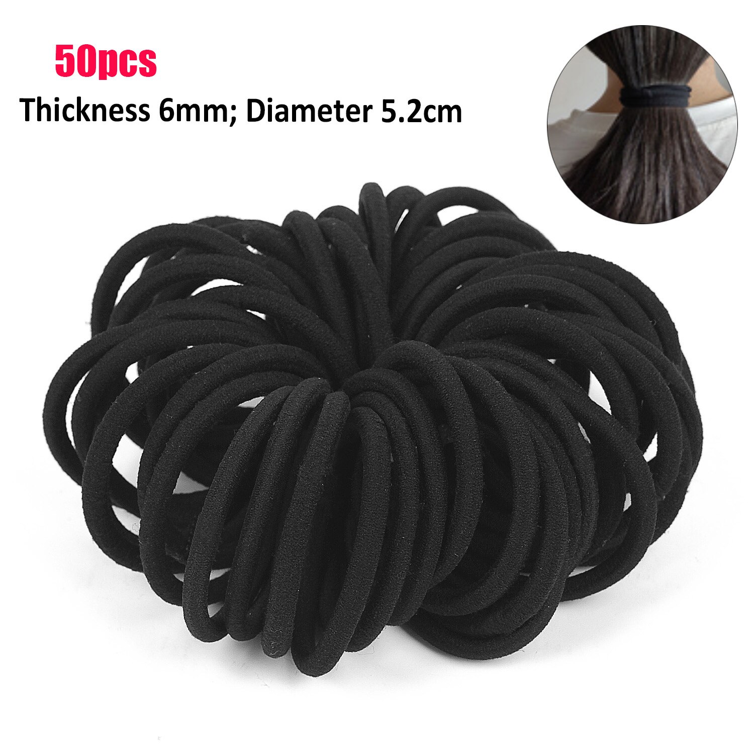50 Stuks Zwarte Haarbanden Voor Vrouwen Meisjes Stap Size Haar Elastische Elastiekjes Basic Haar Banden Touw Paardenstaart Houder haarbanden Dikke: 6MM 50PCS
