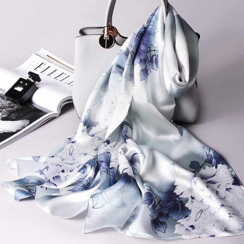 100% Silk Scarves Women Real Silk Scarf Wraps for Mom Printed Echarpe Long Natural Silk Foulard Femme Shawls
