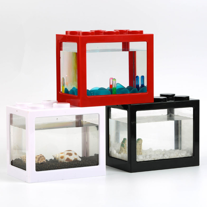 Mini Aquarium Betta Doos Stapelbaar Aquarium Creatieve Bouwsteen Vis Cilinder Landschap Seawe Voor Kantoor Decoratie