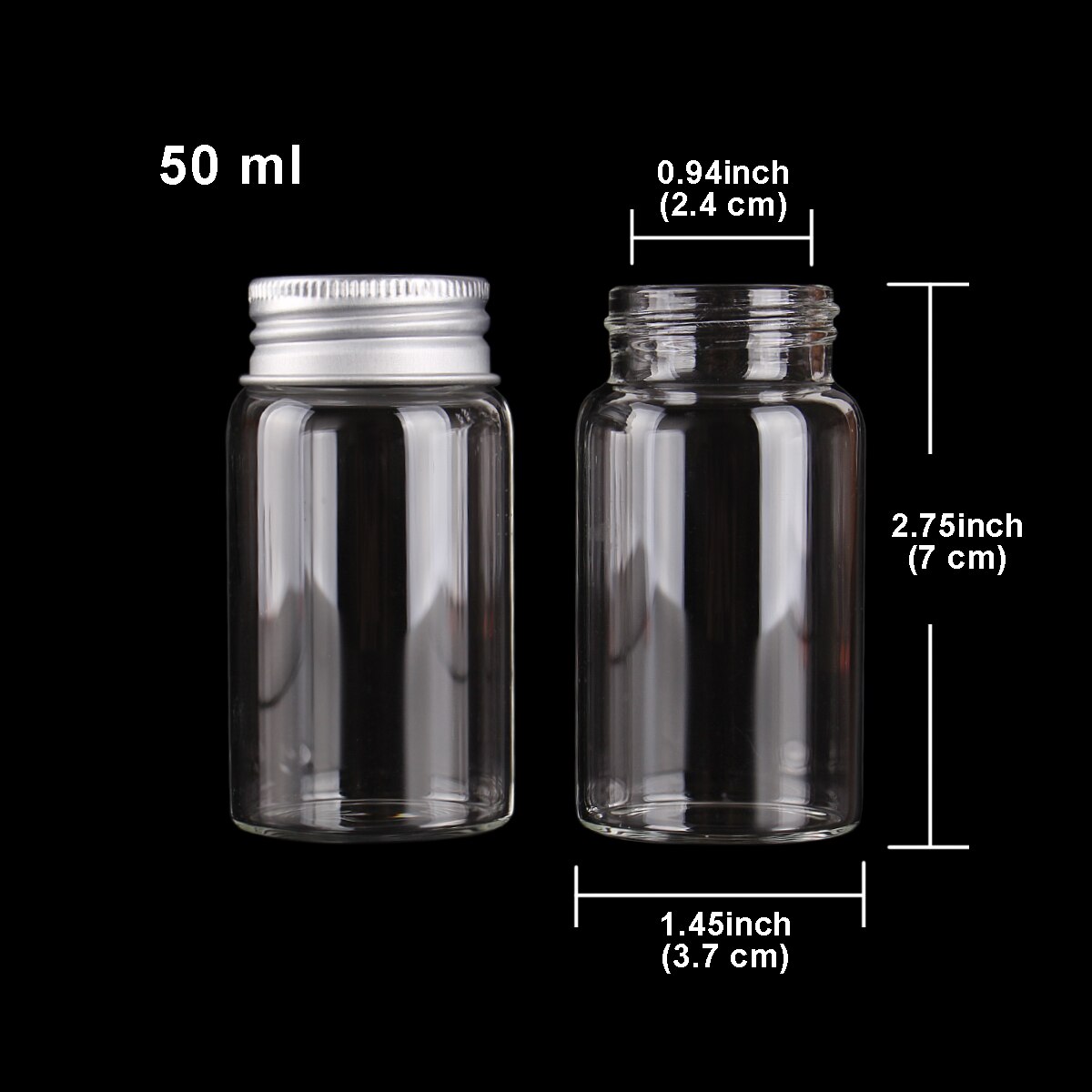 15pcs 20ml-150ml Glass Bottles with Aluminum Lids Diameter 37mm Candy Jars Pill Container 9 Sizes U-pick: 50ml