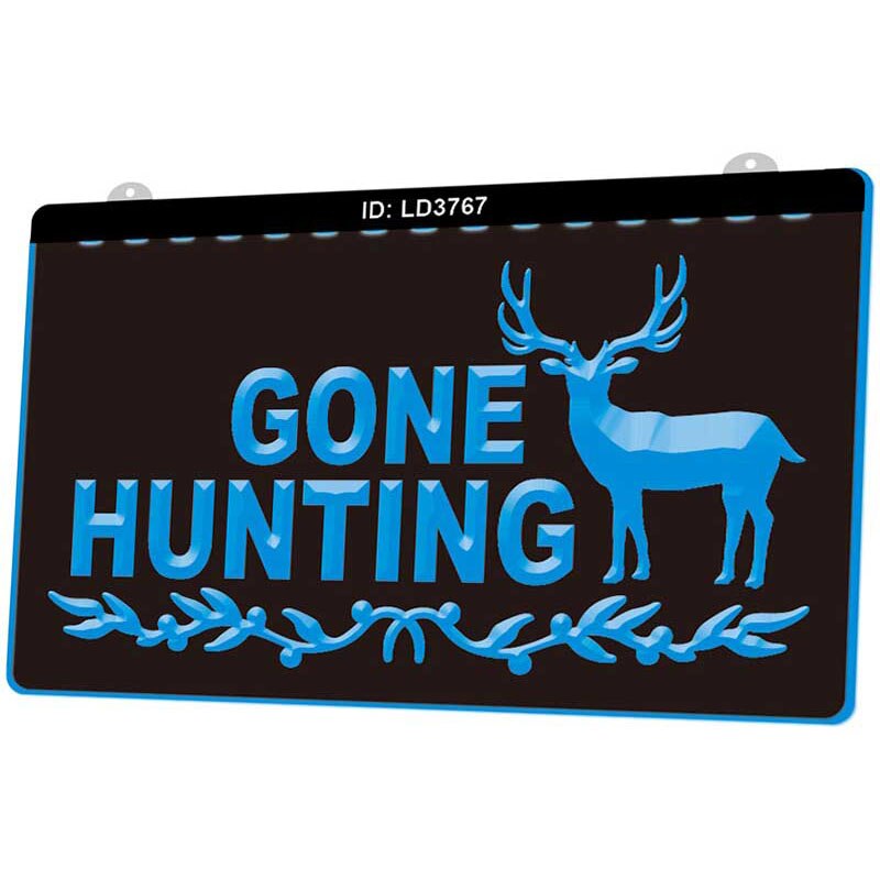 Ld3767 gonna hunting deer 3d graveerbare led-lichtborden in meerdere kleuren, gratis in de winkel