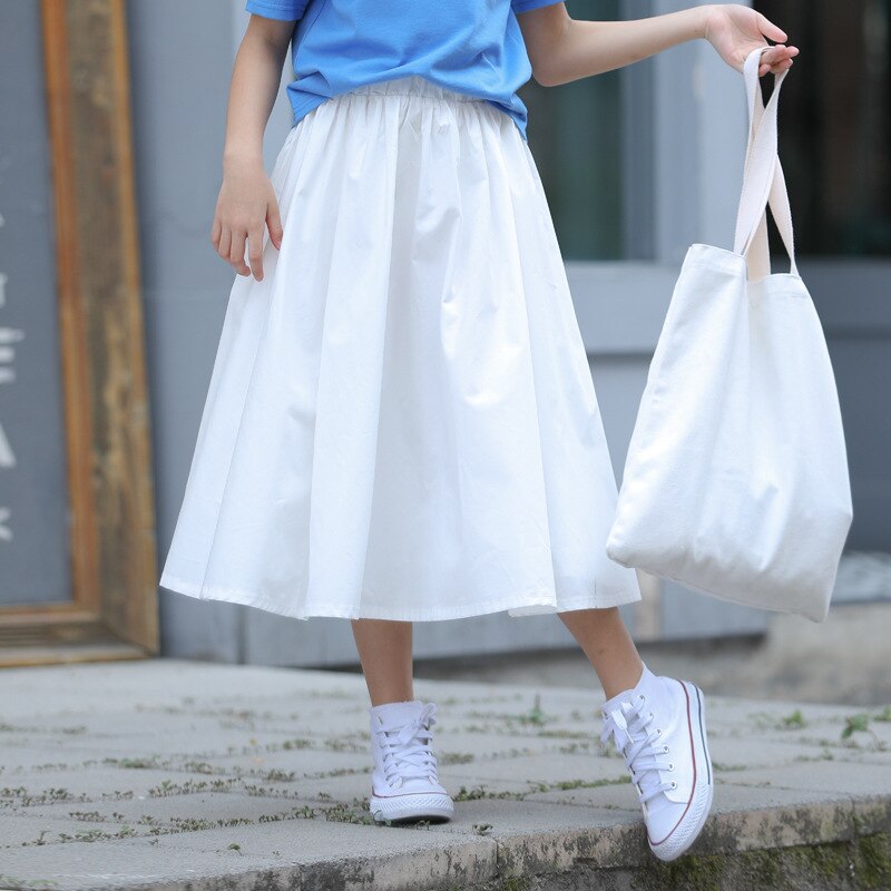 Girls Skirts summer Cotton Teenage School Clothes White Umbrella Skirts for Big Girl Korean Student Clothes