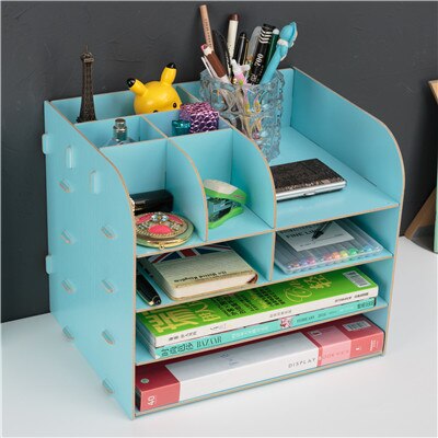 Hout bestand frame DIY portfolio bestand rek hout desktop ontvangen multi-layer bestand lade document trays Briefpapier houder: Blauw