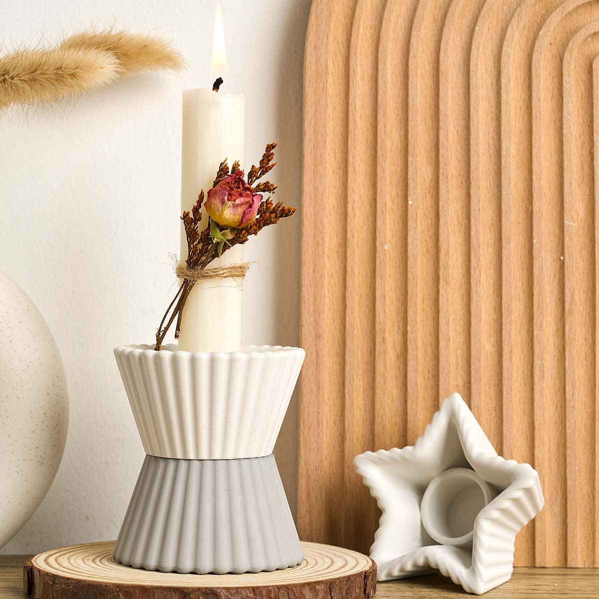Portavelas a rayas de hormigón, molde de silicona DIY hecho a mano, candelabro redondo en forma de corazón y estrella, molde de yeso, artesanía 3D, , decoración del hogar