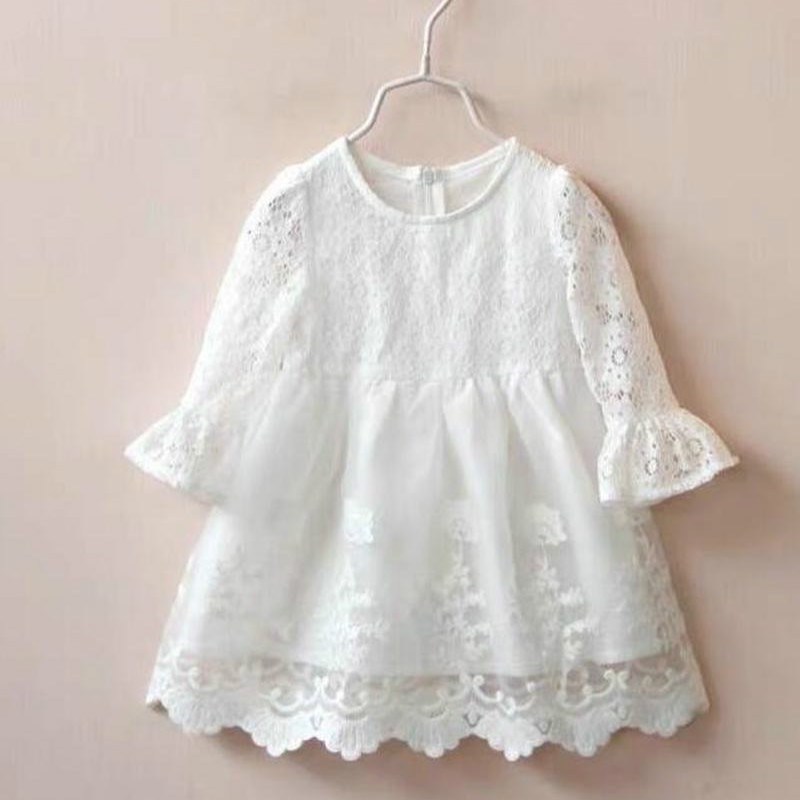 Hipac 2-7t børn kjole hvide blonde kjoler til piger efterår langærmet prinsesse kjole børn søde tøj baby toddler tøj