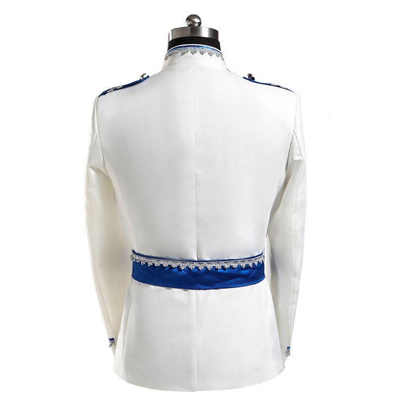 Pyjtrl europe army style stativ krage vit blå bröllop för män dj scen sångare män kostym med byxor kostym homme slim fit
