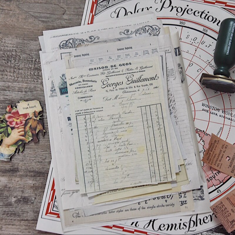 30 ark vintage gammel engelsk brevpapirkvittering retro gammel bog side grundmateriale memo pad sticker diy scrapbooking planner: Default Title