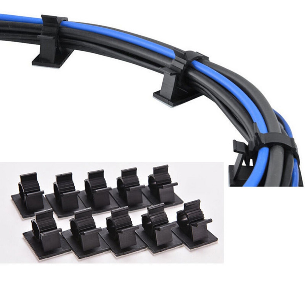 10 stks/pak praktische Zwarte Zelfklevende Klemmen 20mm Nylon Draad Verstelbare Kabel Clips