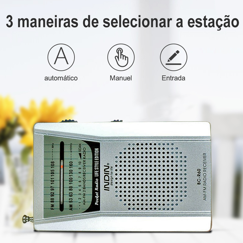 Mini Radio portátil, receptor mundial, altavoz incorporado, auriculares, Radio portátil BC-R60 2AA, funciona con pilas, AM FM de bolsillo
