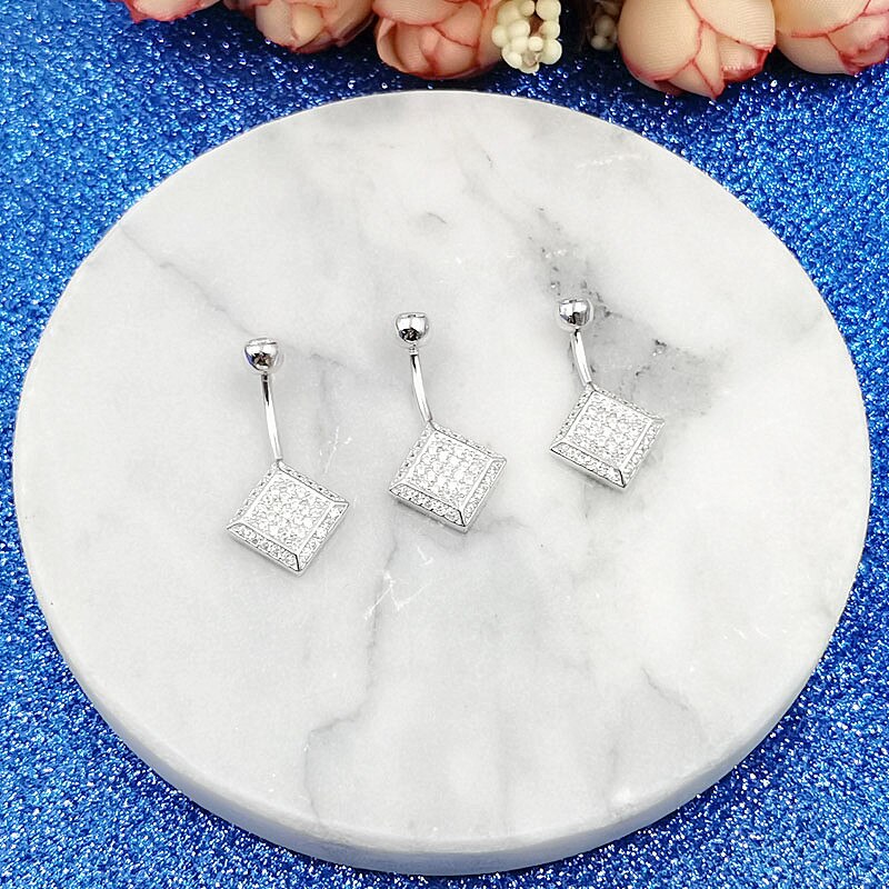 HelloLook Full Zircon Square Piercing all&#39;ombelico per donna anelli con ombelico in argento Sterling 925 gioielli anti-allergia per il corpo