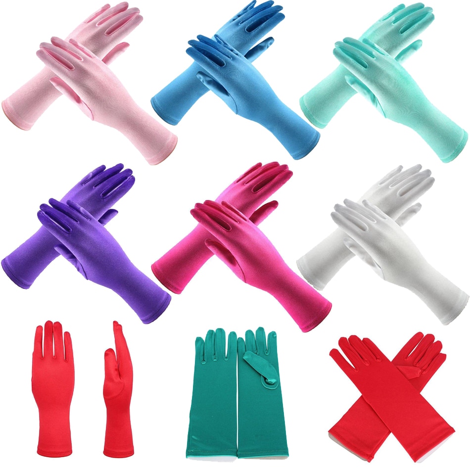 Handschoenen voor meisjes lange prinsessenhandschoenen meisjeshandschoenen verjaardag blauwe trouwjurk effen handschoen voor kostuumaccessoires satijn
