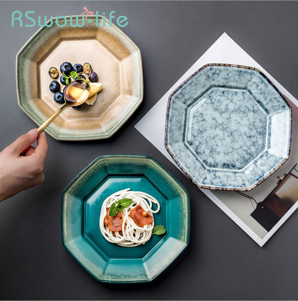 8- tommer keramisk fad ottekantet tallerken hjemmeret salat serveringsfade keramiske serveringsfade til restaurant middagstallerkener