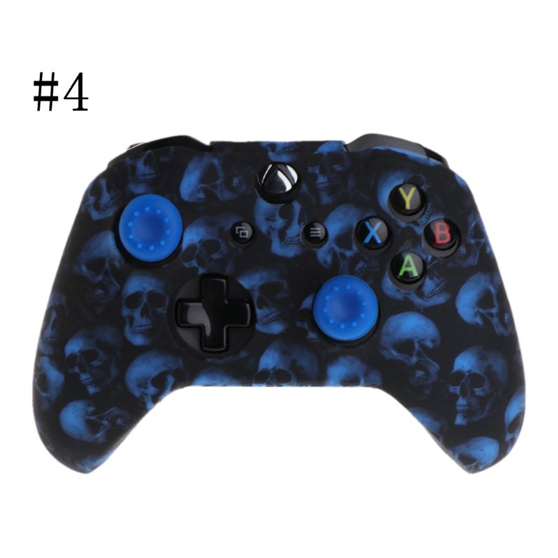 Schedel Patroon Siliconen Gamepad Cover + 2 Joystick Caps Voor Xbox One X S Controller: 4