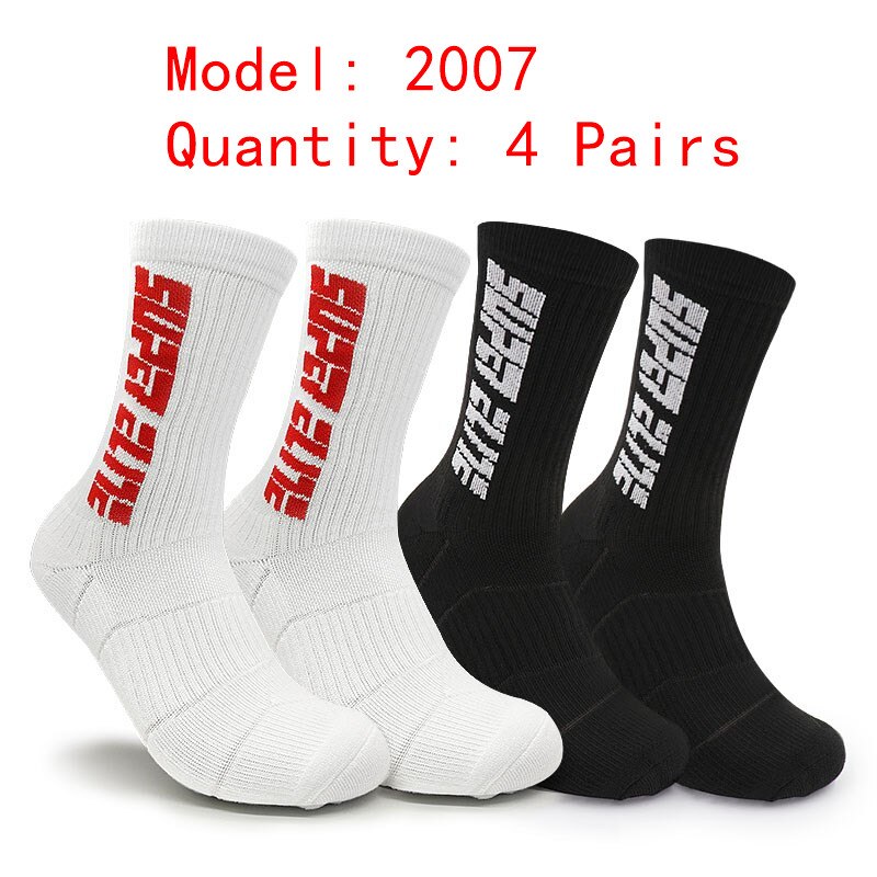 4 Pairs Sports Socks Crazy Letter Men Basketball Cycling Running Hiking Navy Sock Set With Terry Shock Absorption Walking Sock: 1