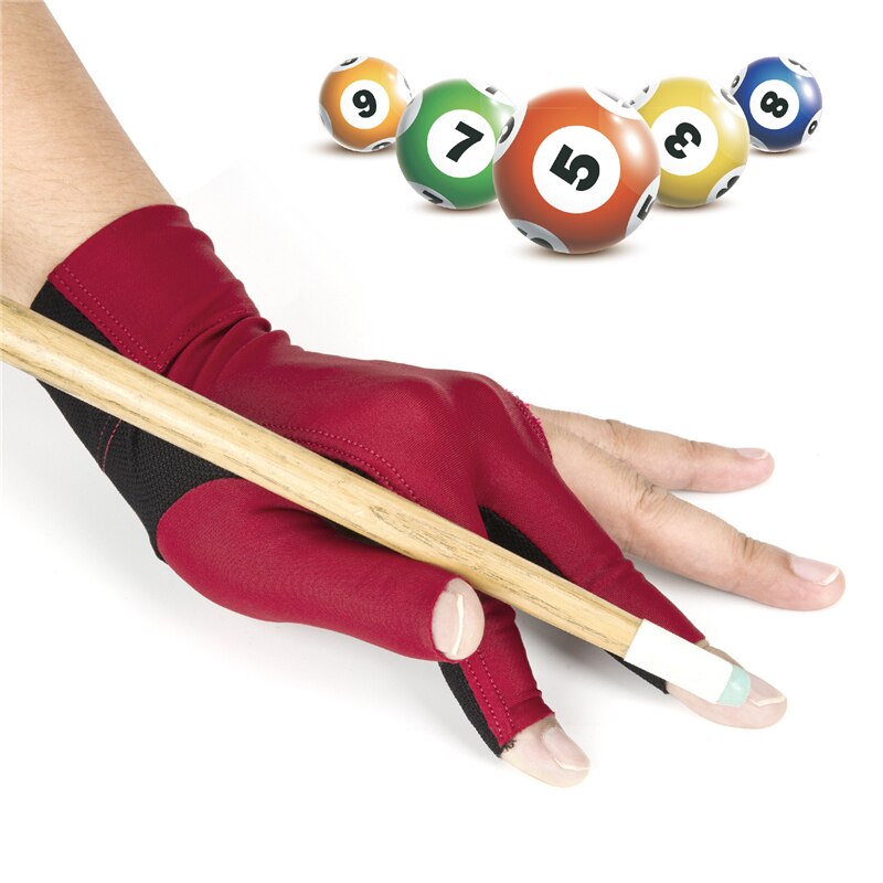 Guante de LICRA elástica Unisex, accesorio deportivo con 3 dedos, ideal para los tiradores de billar, Carom, Pool, Snooker, taco, para mano derecha o izquierda, 1 unidad: red / M