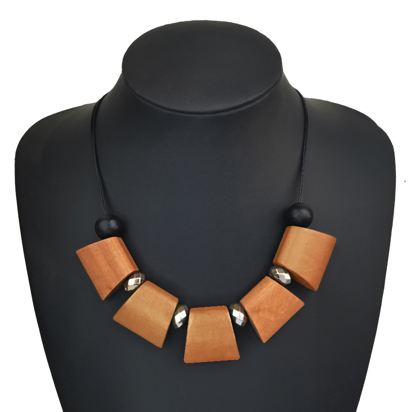 Collar con pechera étnico Vintage para mujer, escalera geométrica, collares de cuentas de madera, colgantes, nueva , joyería para el cuello: Color acero