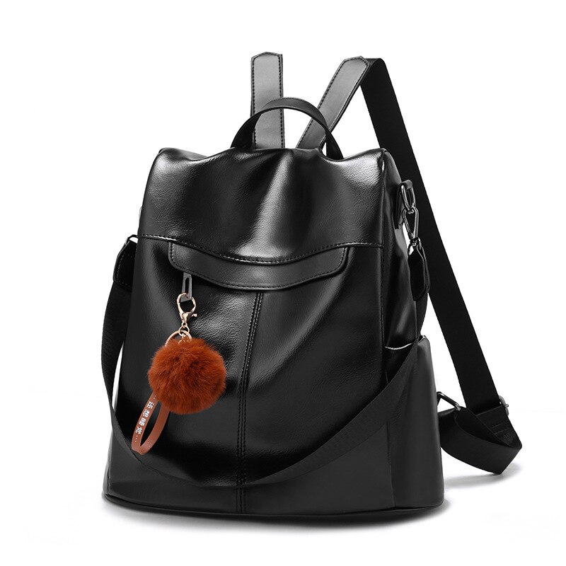Frauen Rucksack Vintage Öl Wachs PU Leder Bagpack Neue Wasserdichte Anti-diebstahl Damen Freizeit Reise Zurück pack: Black