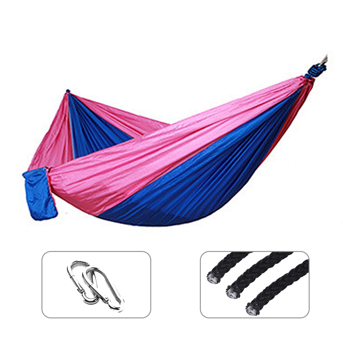 Single Double Hammock Adult Outdoor Backpacking Travel Camping Survival Sleeping Bed Portable Thicken With 2 Ropes 2 Carabiners: Pink add Sapphire