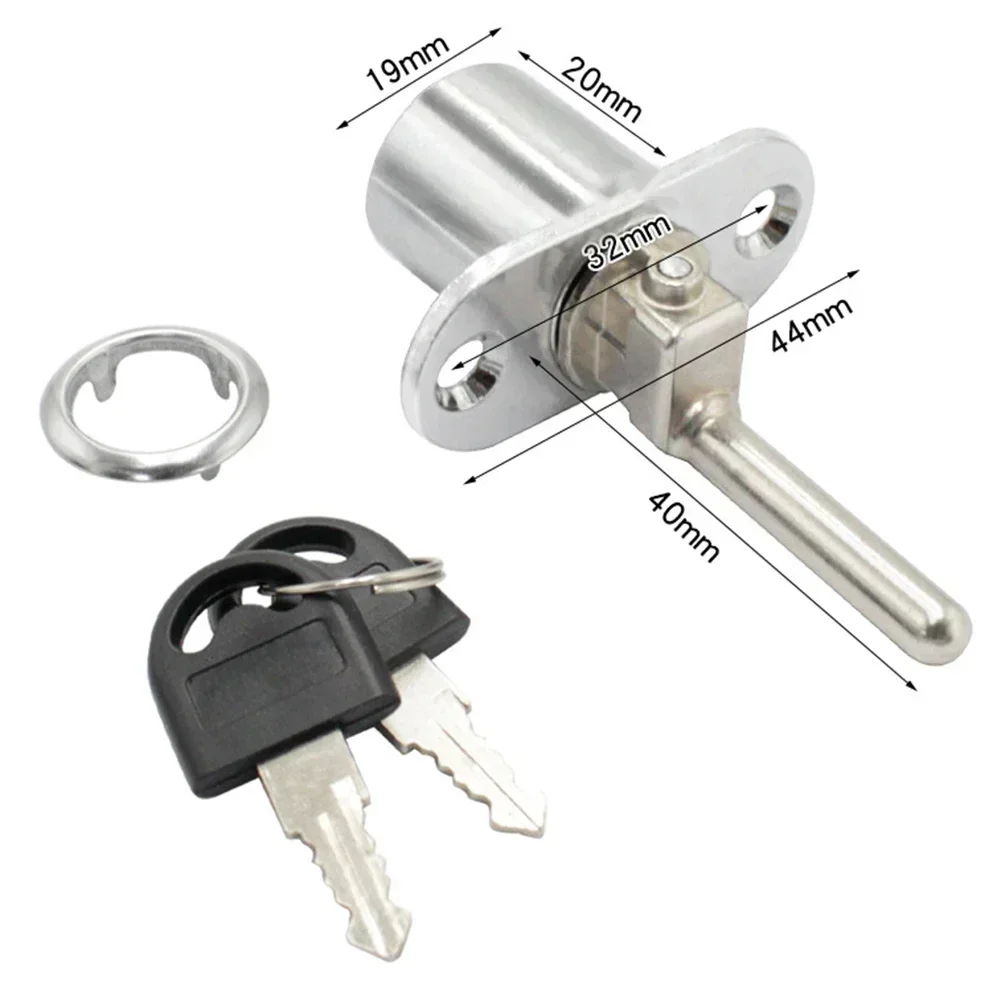 Drawer Lock Cylinder Triple Lock Desk Cabinet Drawer Front Lock With Keys Office Desk Furniture File Cabinet Lock Head: Silver