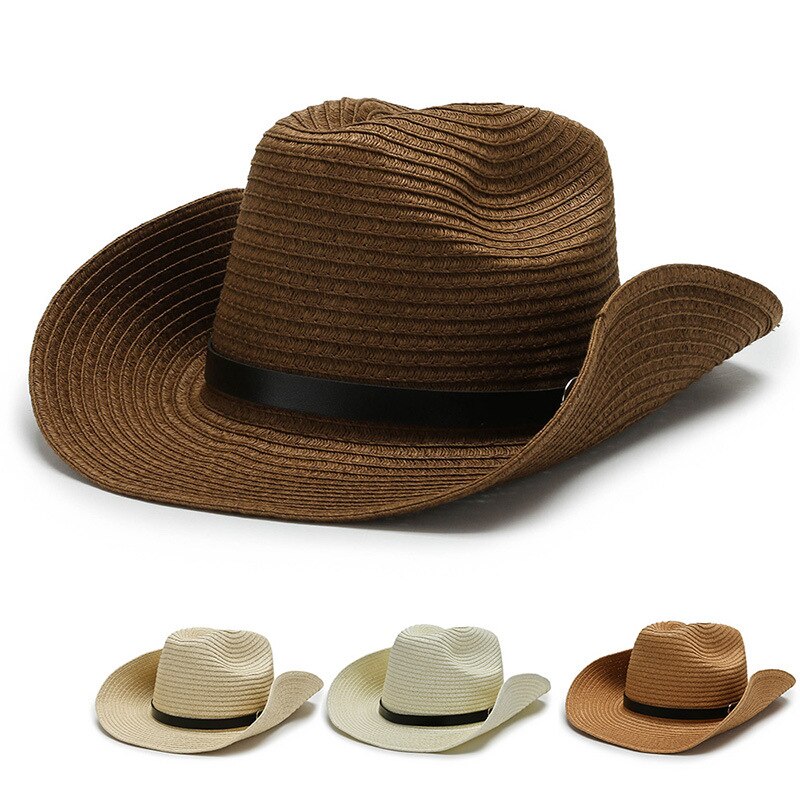 Sombreros de vaquero de paja para hombre, gorros grandes plegables, a prueba de viento, para primavera y verano