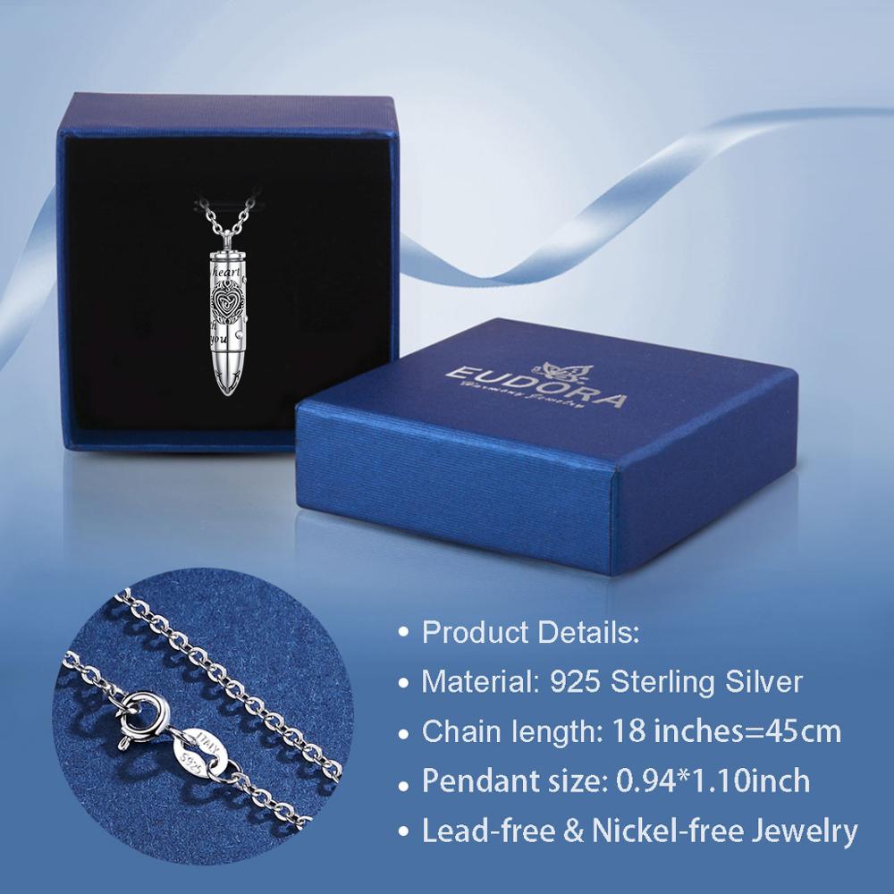 Eudora-colgante de urna de plata de ley 925 auténtica, cápsula de bala, urna de cenizas conmemorativa de cremación, collar, joyería Vintage, G018