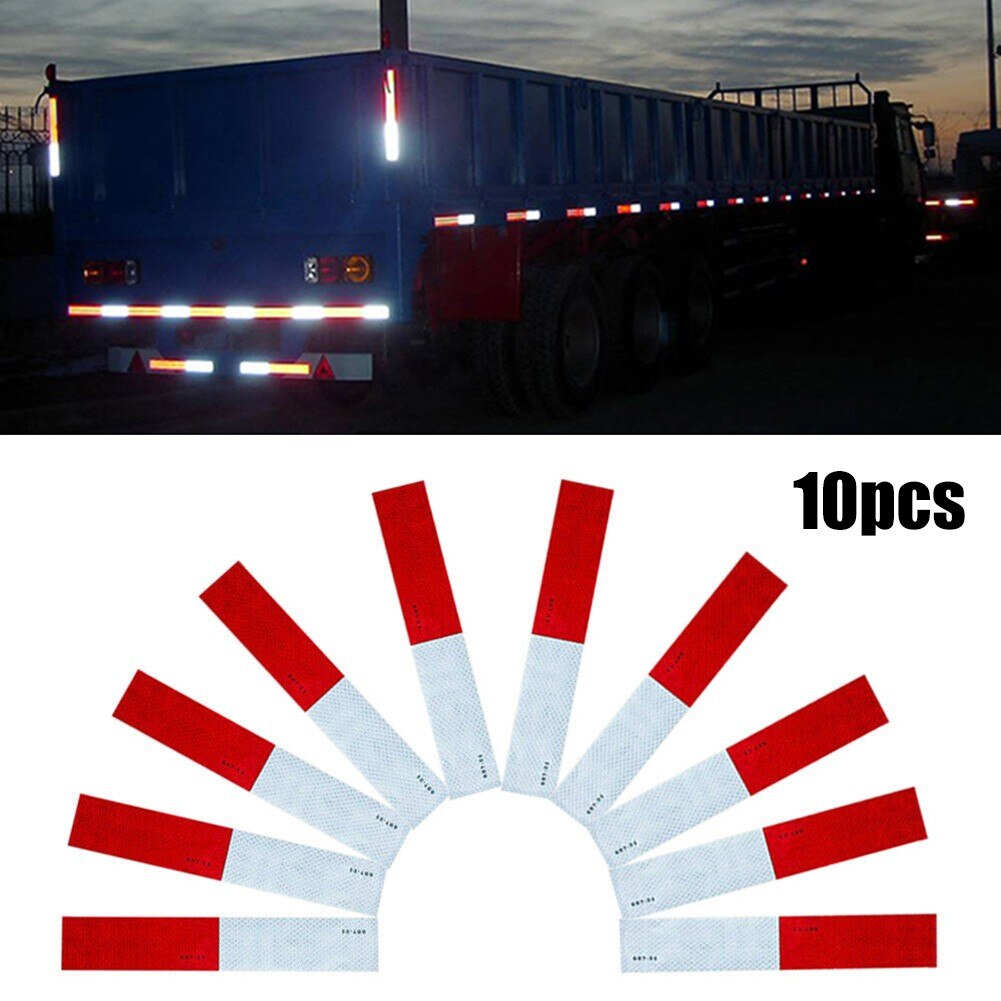 10Pcs Car Stickers Products Conspicuity Reflective Tape 2x12 Inch Red White Strip Trailer RV Truck For Car Accessories Stickers