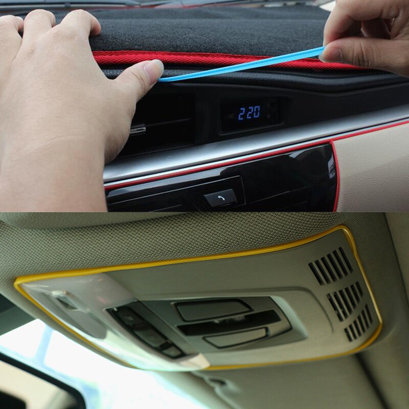 Universell bil styling interiør utvendig dekor stripe dashbord dør kant tape molding trim protector ripe solid farge