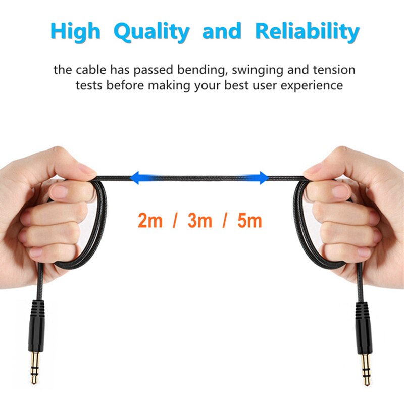 2/3/5M Nylon Gevlochten Hoofdtelefoon Verlengkabel 3.5Mm Man Op Man Aux Kabel M/M Audio Stereo Extender Cord Oortelefoon