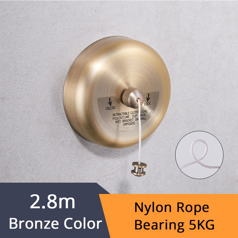 Bathroom Shelves Stainless Steel Nicke Clothesline Nice Single Line Hotel style Clothes Drying Line For Bathroom HJ-1256: Bronze Color-1256Q