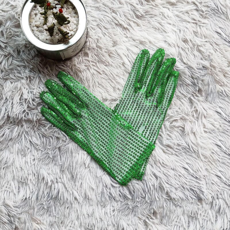 Guantes brillantes Unisex para adultos y niños, con lentejuelas y purpurina, para actuaciones en escenario, baile brillante, , disfraz, mitones elásticos: Verde