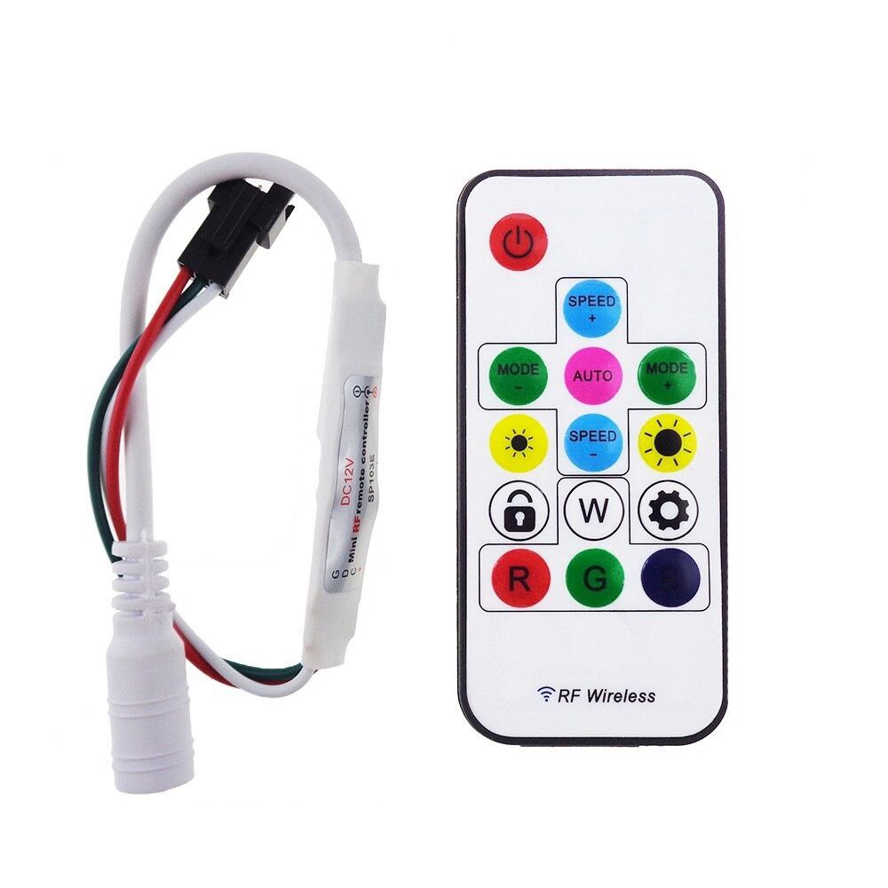 Trådløs  rf 14 nøgle 21 nøgle mini lille led pixel strip lys controller til  ws2811 sk6812 ws2812b 6803 1903 med fjernbetjening: 14 nøgle 12v rf (sp103e)