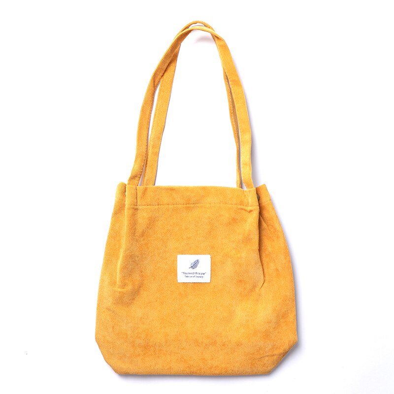 Femme toile tissu sac à bandoulière femmes velours côtelé sac à provisions environnement stockage sac à main réutilisable pliable Eco épicerie fourre-tout: yellow