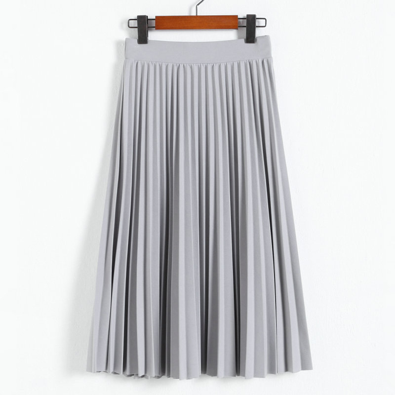 Spring and Autumn Women's High Waist Pleated Solid Color Half Length Elastic Skirt Promotions Lady Black Pink: GRAY