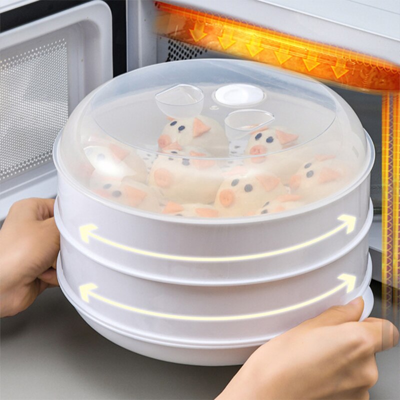 Plastic Food Steamer With Lid Round Single/Double Tier Microwav Steamer Vegetable Pasta Cookware Home Kitchen Cooking Tools