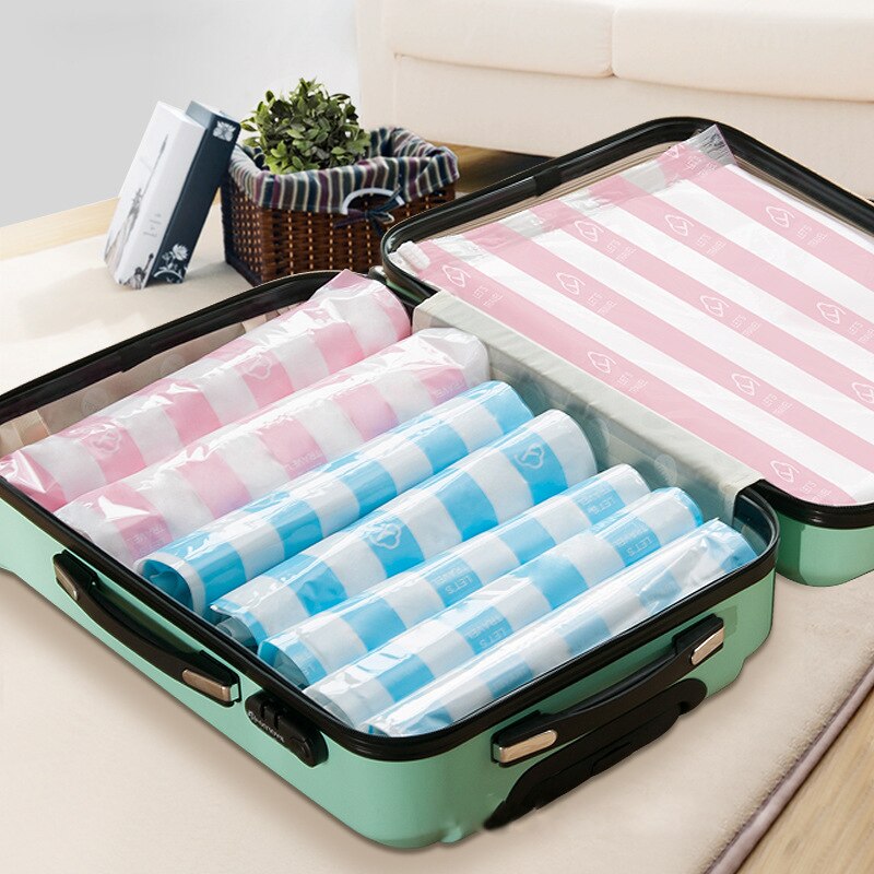 Sac de rangement sous vide à roulement à main, sac de voyage Portable permettant de gagner de l&#39;espace pour les vêtements, sacs compressés pour bagages, sac scellé 2 pièces